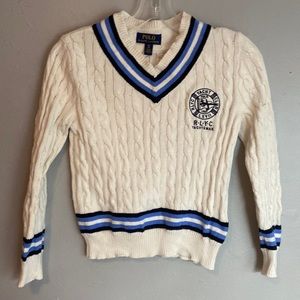 Polo Ralph Lauren S/P(8) Kids Embroidered Cotton Clubhouse Cream Cricket Sweater